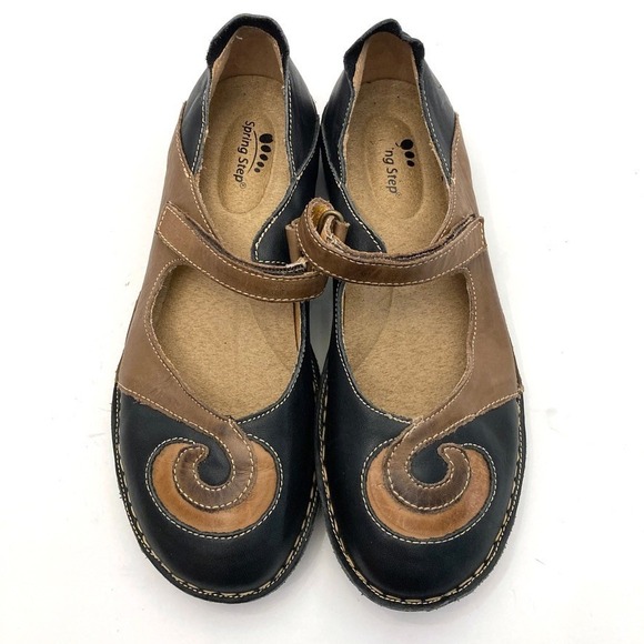 Spring Step Shoes - Spring Step Cosmic Mary Jane Swirl Black/Brown Leather Shoes Womens 7 EU 38